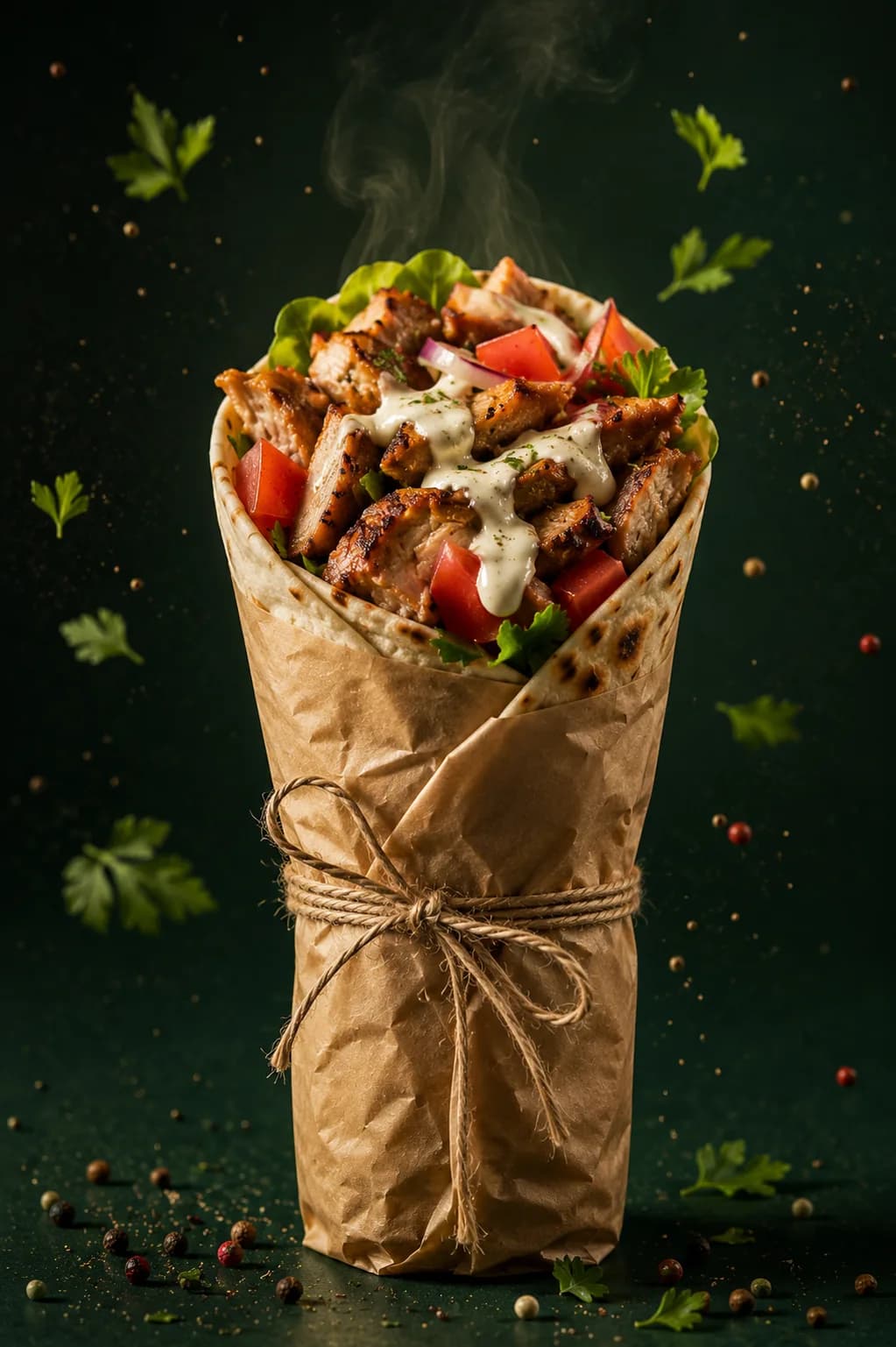 The finished wrap in kraft paper tied with twine