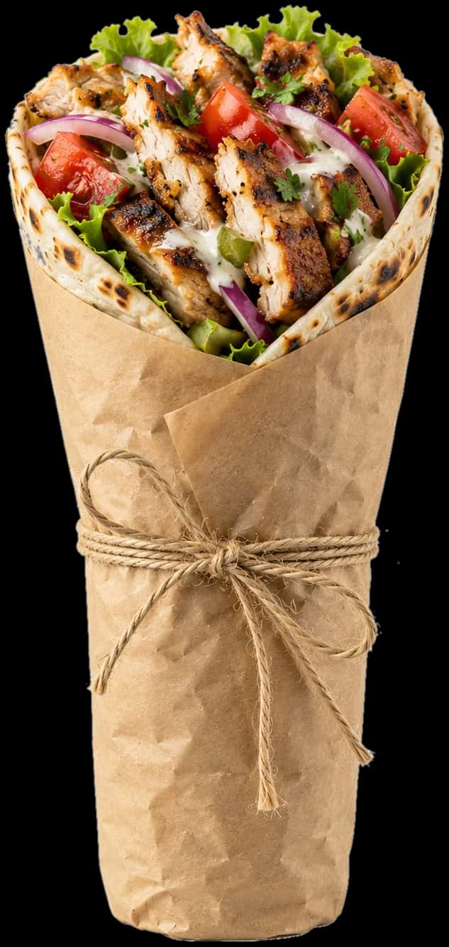 Chicken shawarma wrap in kraft paper